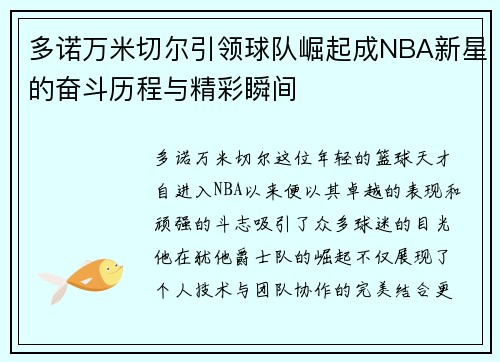 多诺万米切尔引领球队崛起成NBA新星的奋斗历程与精彩瞬间